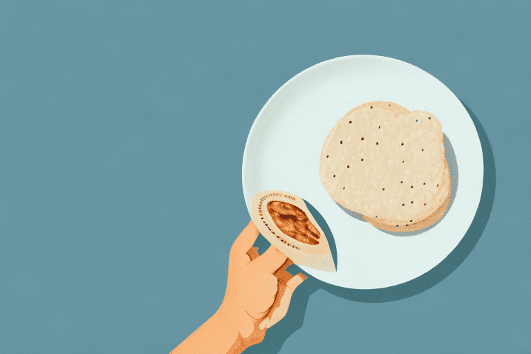 A curious dog looking at a piece of pita bread on a plate