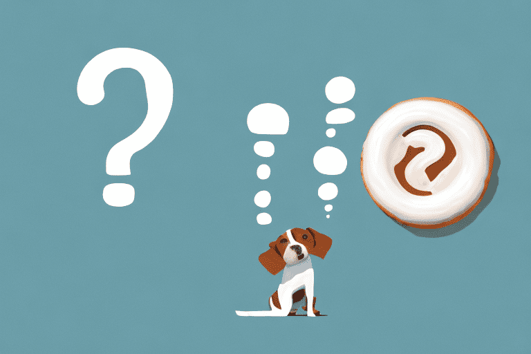 A curious dog sniffing a powdered donut on a kitchen table