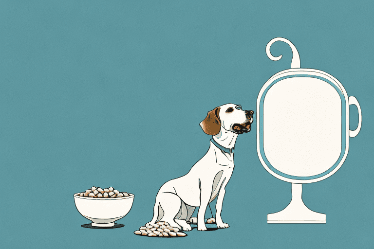 A curious dog sitting next to a bowl of cannellini beans