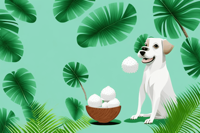 A curious dog sniffing a bowl of coconut sorbet placed on the grass