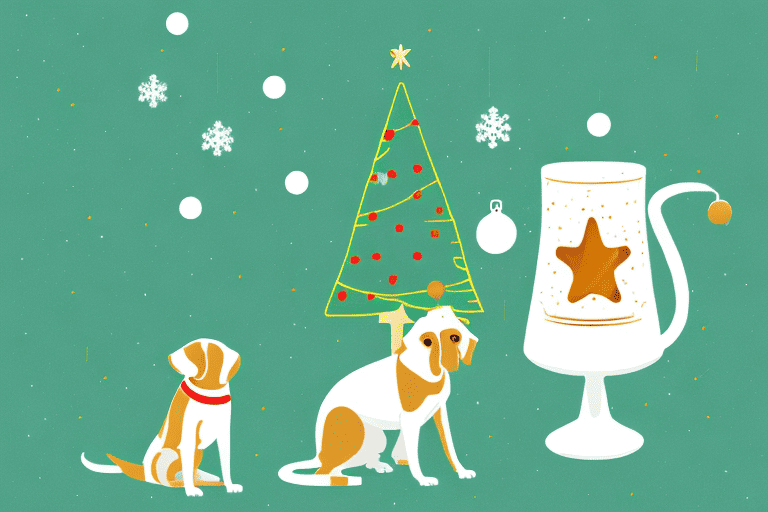 A curious dog sitting next to a bowl of eggnog