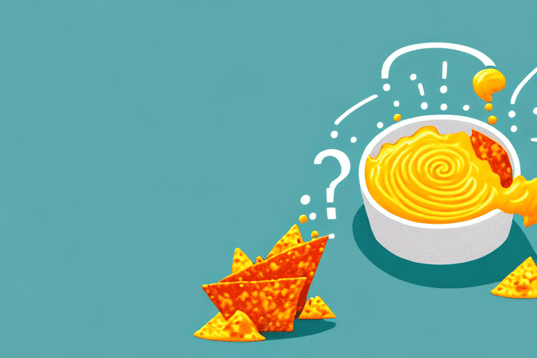 A curious dog looking at a bowl of nacho cheese