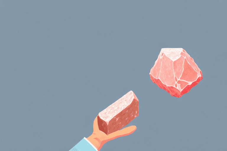 A curious dog sniffing a chunk of pink himalayan salt