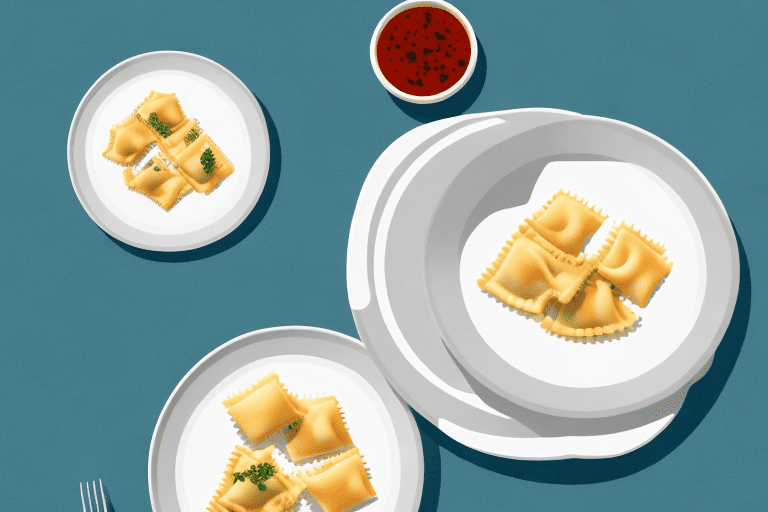 A curious dog sitting beside a plate of ravioli