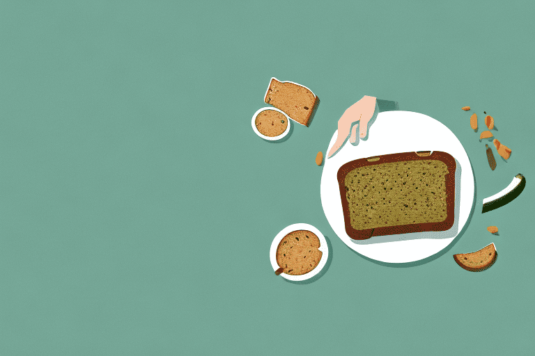 A dog curiously sniffing a slice of zucchini bread placed on a plate