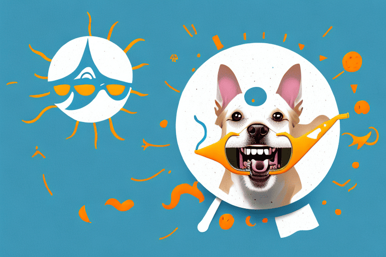 A dog happily chewing on a dentastix