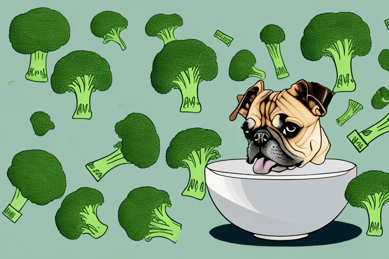 A curious dog looking at a bowl filled with broccoli sprouts