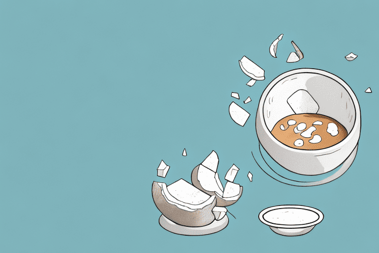 A curious dog sniffing a bowl of coconut yogurt placed on a table