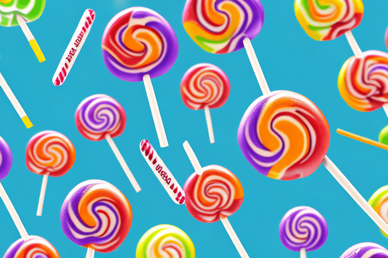 A curious dog sniffing a colorful dum dums lollipop