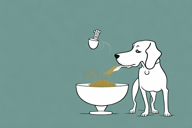 A curious dog sniffing a bowl filled with mung beans
