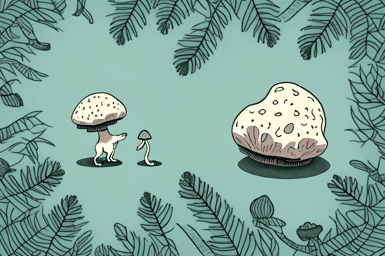 A curious dog sniffing at a truffle mushroom on the ground