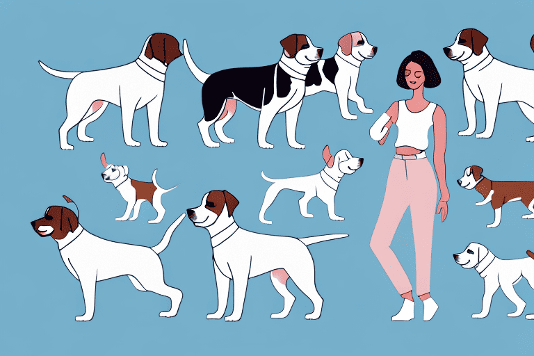 A female dog surrounded by several puppies