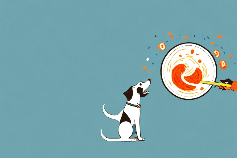 A curious dog sniffing a bowl of yum yum sauce