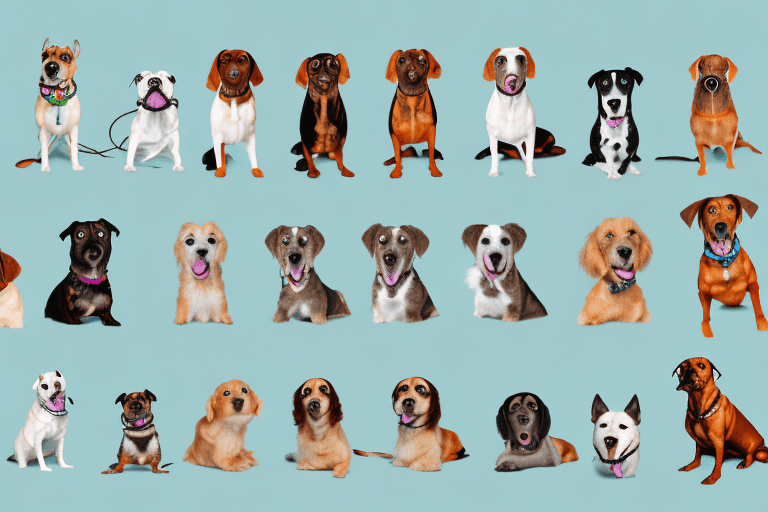 Several diverse types of cur dogs in various poses