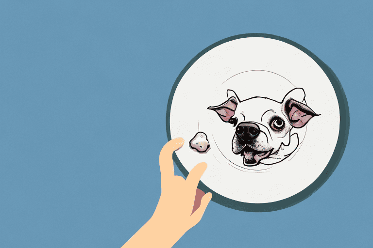 A curious dog looking at a pork shoulder bone placed on a plate