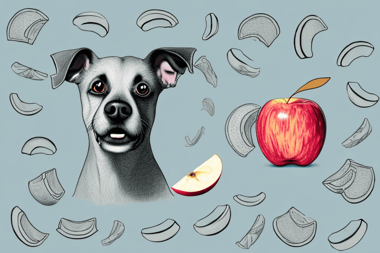A curious dog sniffing a pile of freeze-dried apples