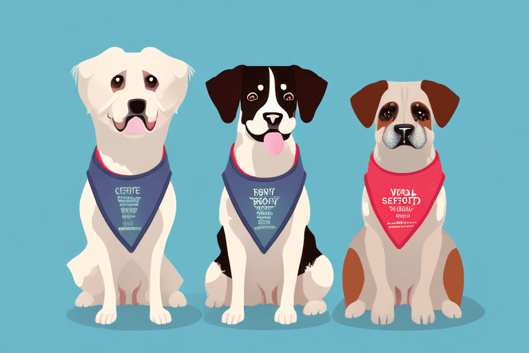 Two different breeds of dogs wearing vests labeled "emotional support"