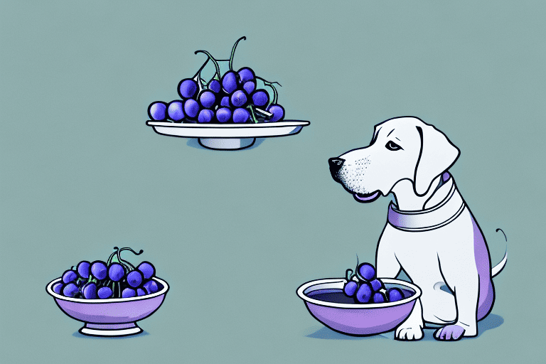 A curious dog sitting next to a bowl of blackcurrants