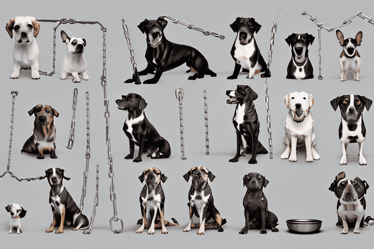 Several dogs with various expressions of sadness and fear