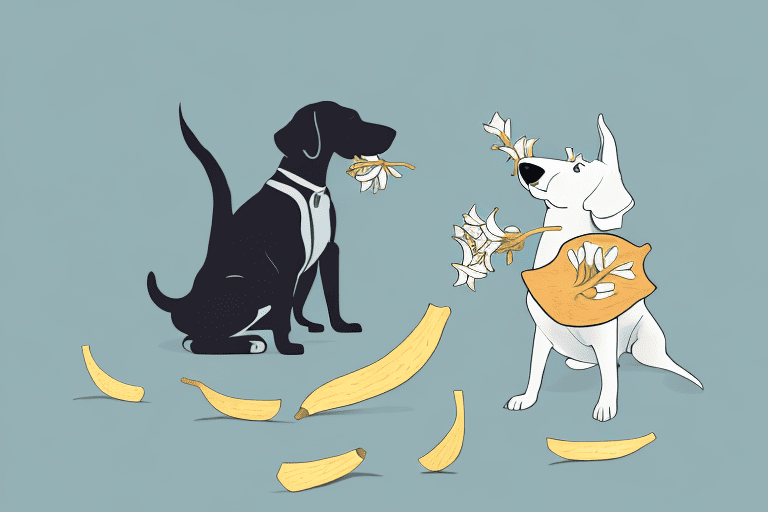 A curious dog sniffing a few cloves lying on a table