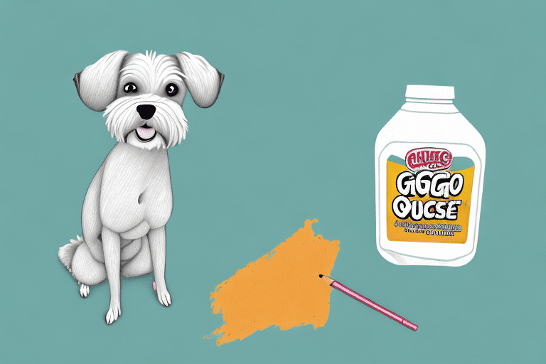 A curious dog looking at a pouch of gogo squeez applesauce on a kitchen counter
