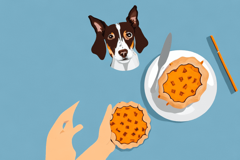 A curious dog looking longingly at a piece of sweet potato pie placed on a table