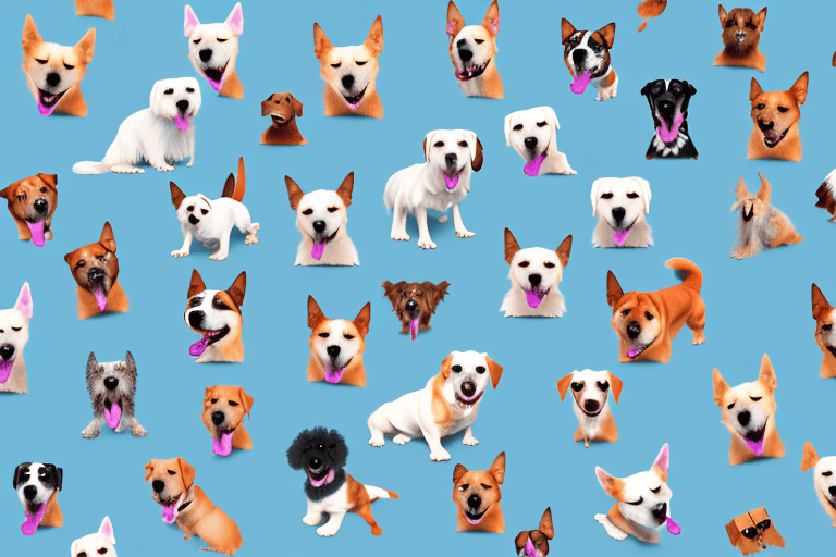 Various breeds of dogs in mid-bark