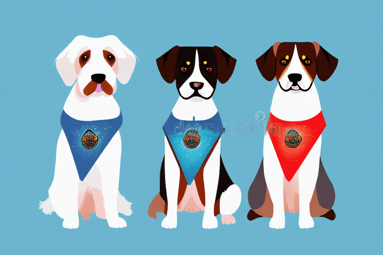 Two different breeds of dogs sitting together with two distinct esa (emotional support animal) vests on them