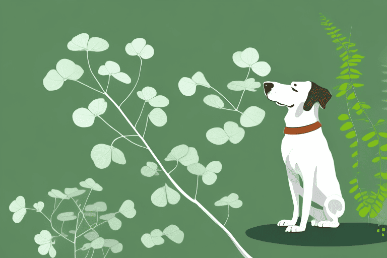 A curious dog sniffing a moringa plant