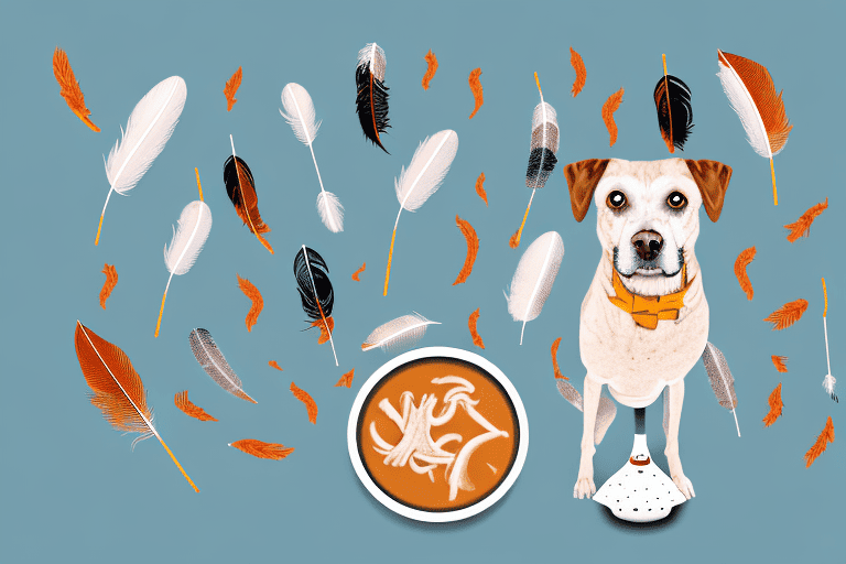A curious dog sitting in front of a bowl of turkey broth