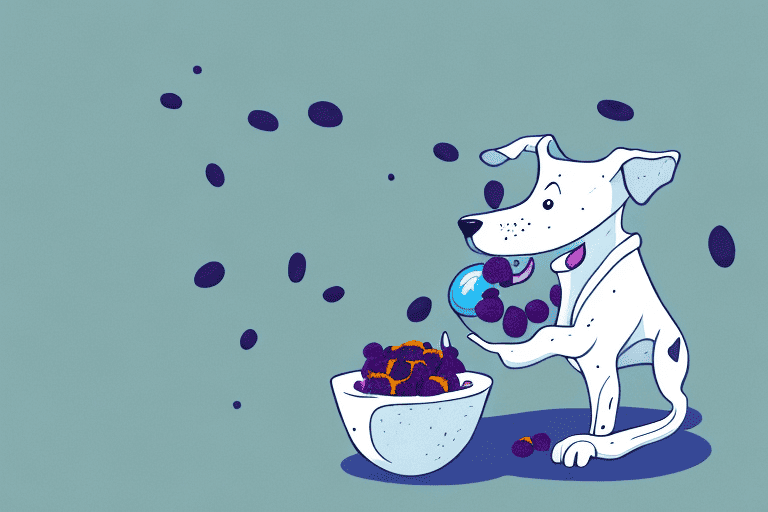 A curious dog sniffing a bowl of acai berries