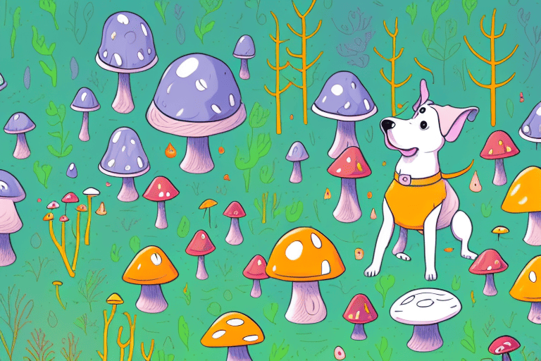 A curious dog sniffing at a cluster of brightly colored