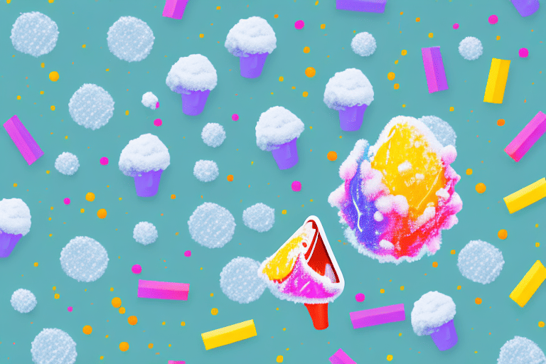 A curious dog sniffing a colorful snow cone placed on the ground