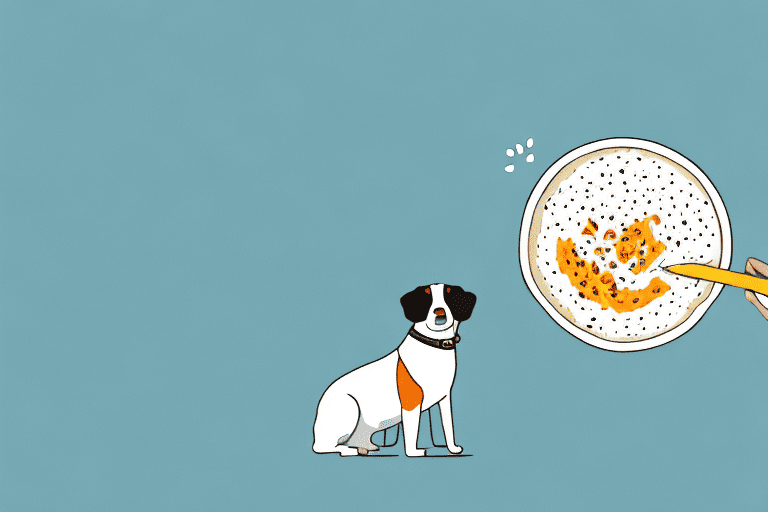 A curious dog sitting next to a bowl of tapioca pudding