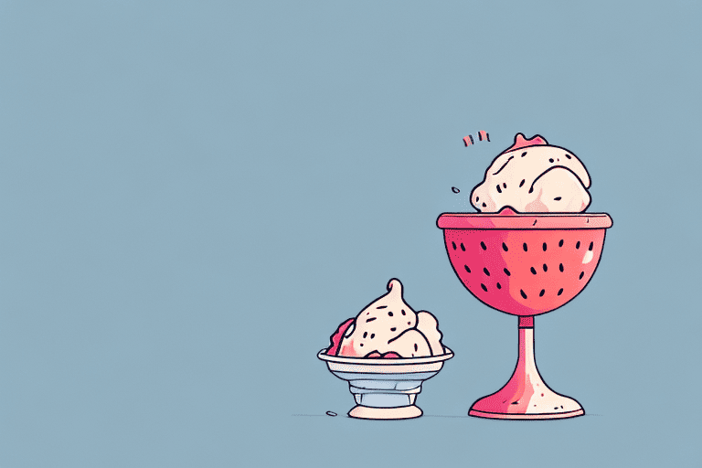 A curious dog looking longingly at a bowl of strawberry ice cream placed on a low table