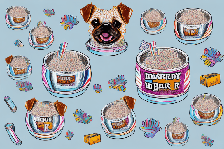Several different styled harry barker dog bowls filled with dog food