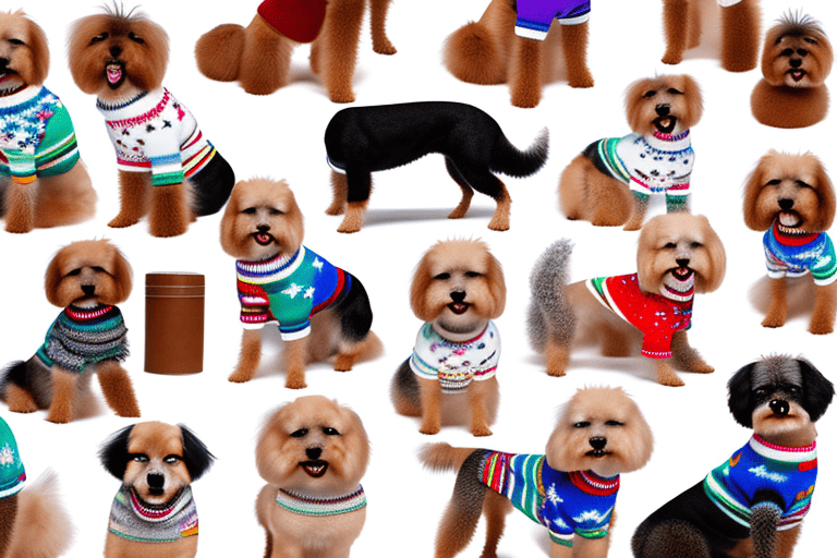 A variety of stylish harry barker dog sweaters displayed on different breeds of dogs