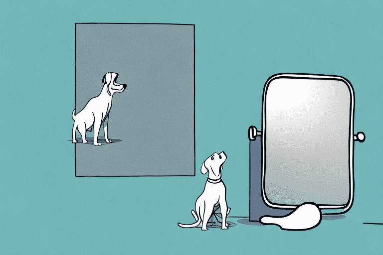 A curious dog barking at its own reflection in a mirror