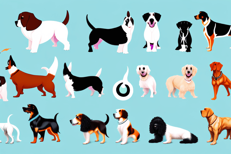 Various breeds of dogs in different postures of barking
