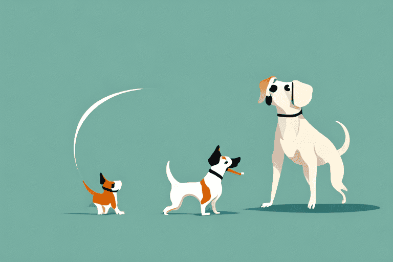 A small dog barking assertively at a larger