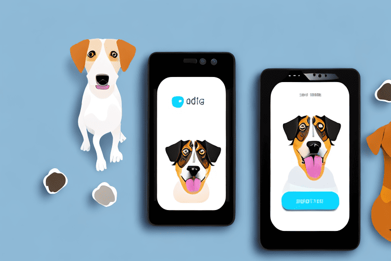 A smartphone with a dog-themed app on the screen