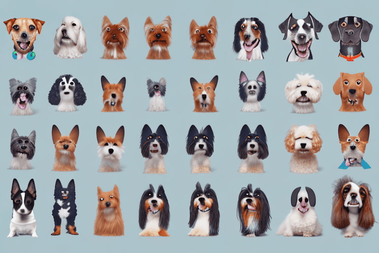 A variety of dog breeds in different barking postures