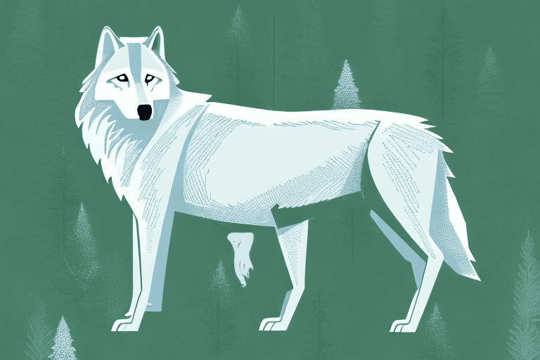 A stoic wolf standing calmly amidst a forest