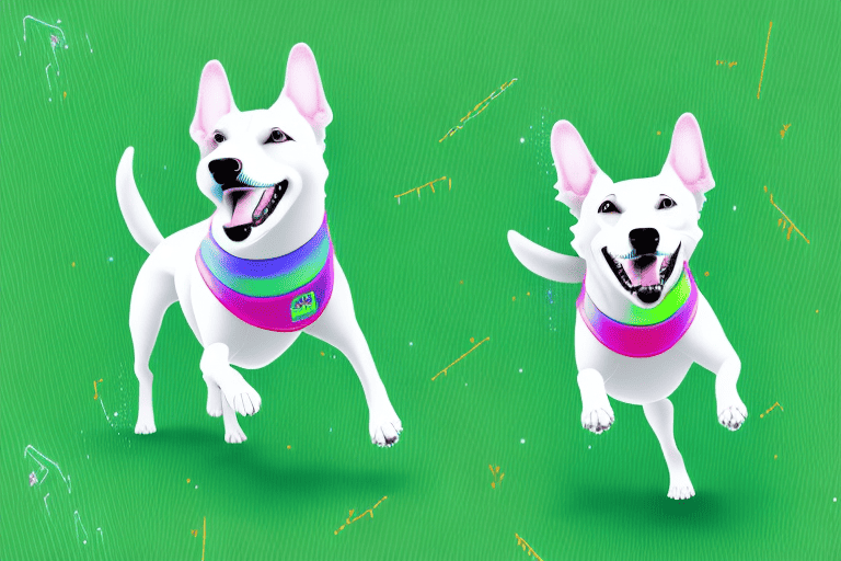 A playful dog happily wearing bark brite neoprene dog boots while running across a grassy field