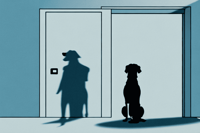 A dog standing alert at an open door