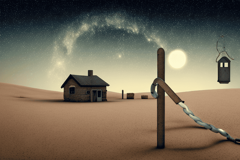 A barren desert landscape at night