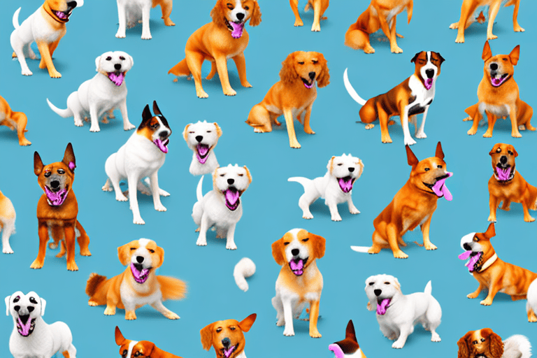 Various breeds of dogs joyfully barking in a sunny