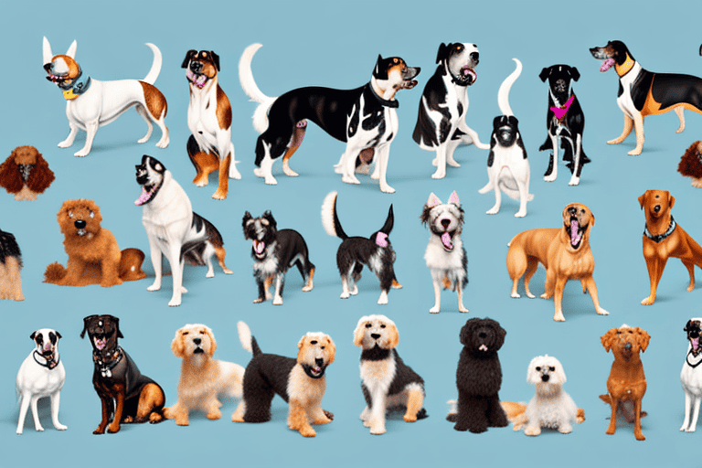 Various breeds of dogs in different poses and expressions