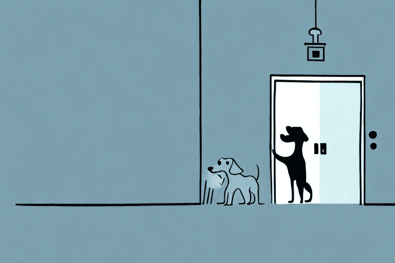 A dog barking at the doorway