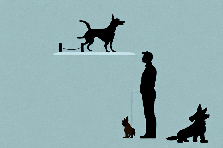 A grown-up's silhouette standing near a fence with a dog on the other side
